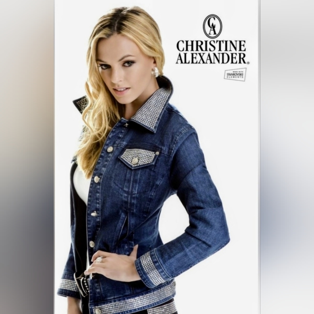 Christine Alexander Women's Dark Blue Embellished Jean Jacket SIZE XL